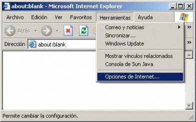 FOTOVamos al men Herramientas y pulsamos sobre Opciones de Internet